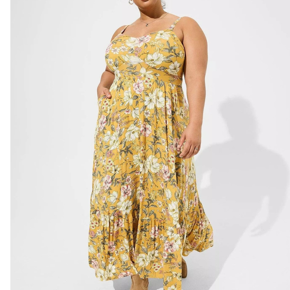 Torrid 1 (1X 14/16) Yellow Floral Super Soft Tiered Maxi Sun Tank Babydoll Dress - Picture 2 of 3